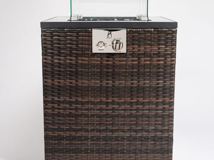 Propane Gas Square Fire Pit, Tile Tabletop With Beautiful Wicker Base For Outside