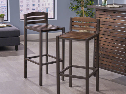 Outdoor Barstool With Slat Panel Design (Set of 2) - Dark Brown