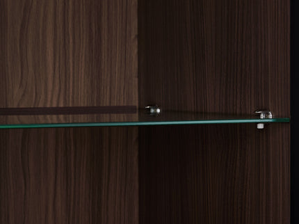 Modern Minimalist Tall Lighted Display Cabinet With Tempered Glass Door - Black / Dark Walnut
