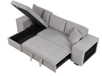 Modern L-Shape 3 Seat Reversible Sectional Couch, Pull Out Sleeper Sofa With Storage Chaise And 2 Stools For Living Room Furniture Set