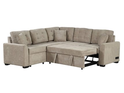 L-Shape Sofa Bed Pull-Out Sleeper Sofa With Wheels, USB Ports, Power Sockets For Living Room