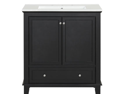 30" Bathroom Vanity With Sink Combo, Multi Functional Bathroom Cabinet With Doors And Drawer - Black