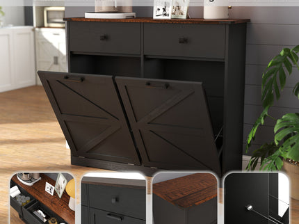 Double Tilt Out Trash Cabinet With Hideaway Drawer And Barn Door Style