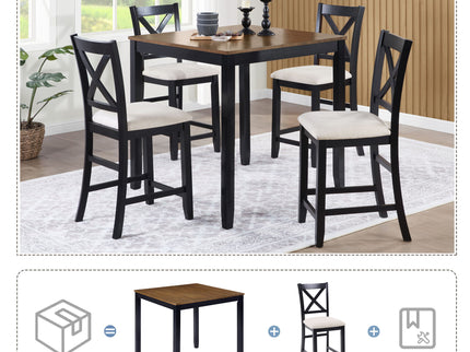 5 Piece Counter Height Dining Table Set With 4 Chairs