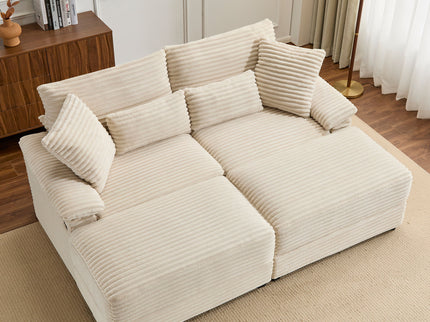 Double Chaise Lounge Set With Reversible Storage Ottomans, USB Port