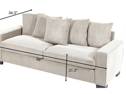 Luxe Sofa With 5 Matching Toss Pillows, Sleek Design, Spacious And Comfortable 3 Seater Couch