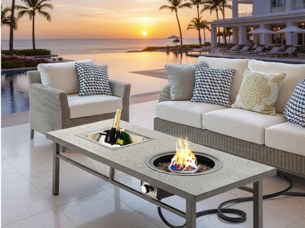 3 In 1 Outdoor Propane Fire Pit Table 50, 000 BTU With Ice Bucket - Gray