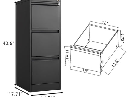Durable Metal 3 Drawer File Cabinet With Lock For Office Storage