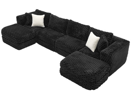 Modular Sectional Sofa, Boneless Couch With 2 Movable Ottomans