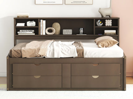 Daybed With 2 Bedside Cabinets, Upper Shelves And 4 Drawers