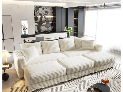 Deep Seat Convertible Sofa With Soft Pillows And Ottomans