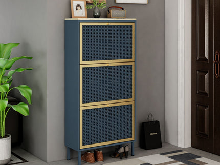 Modern Rattan 3 Door Shoe Rack Cabinet For Entryway