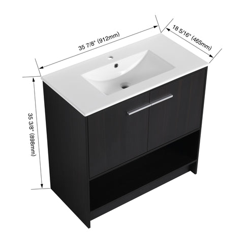 Modern Bathroom Vanity With Ceramic Sink, Freestanding Cabinet, Soft Closing Doors