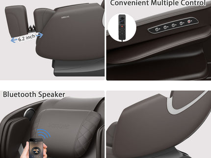 Bosscare - Massage Chair Recliner With Zero Gravity, Full Body Airbag Massage Chair With Bluetooth Speaker, Foot Roller Brown - Brown