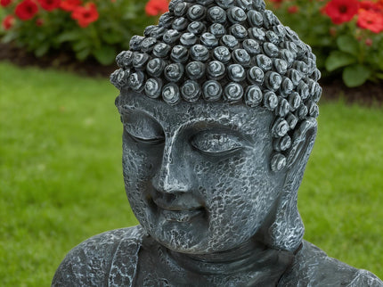 Zen - 2 Tier Meditating Buddha Water Fountain With Pump & LED Light - Gray