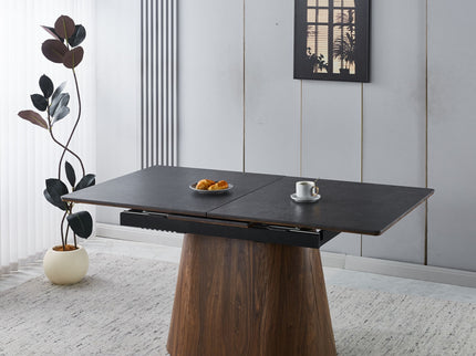 Extendable Dining Table With Cone Base - Brown / Black