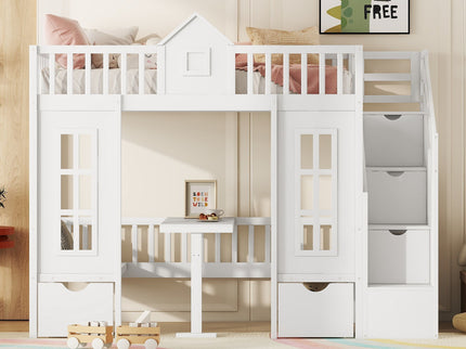 Twin Over Twin Bunk Bed With Changeable Table, Bunk Bed Turn Into Upper Bed And Down Desk