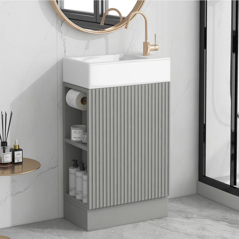 Modern Bathroom Vanity With Sink And 2 Tier Shelf