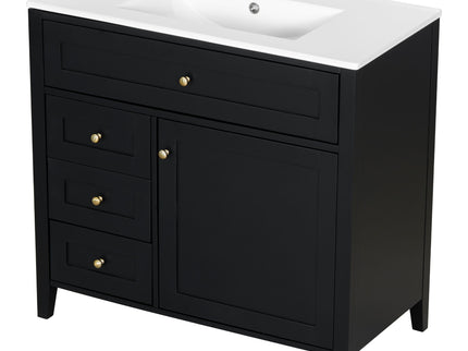 Bathroom Vanity With Sink, 3 Drawers & Cabinet With Adjustable Shelves