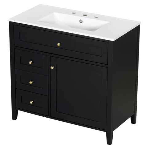 Bathroom Vanity With Sink, 3 Drawers & Cabinet With Adjustable Shelves
