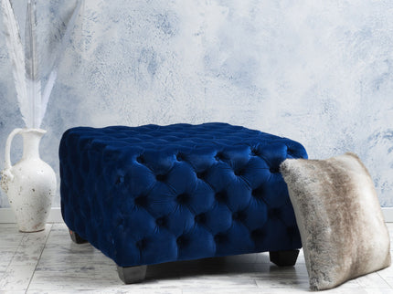 Modern Glam Ottoman With Upholstery And Button Tufted Design