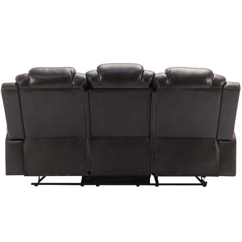 3 Pieces Recliner Sofa Sets Home Theater Seating Manual Recliner Chair & Center Console And LED Light Strip For Living Room - Brown
