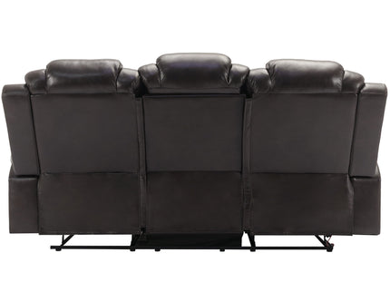 3 Pieces Recliner Sofa Sets Home Theater Seating Manual Recliner Chair & Center Console And LED Light Strip For Living Room - Brown