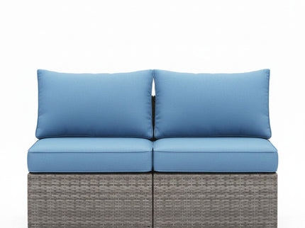 Armless Patio Sofa Set, With UV Resistant Frame And Waterproof Cushions - Blue / Brown