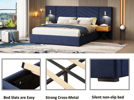 Upholstered Bed Frame With Vertical Channel Tufted Wingback Headboard