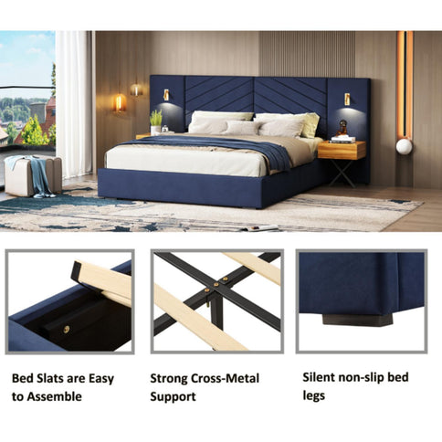 Upholstered Bed Frame With Vertical Channel Tufted Wingback Headboard