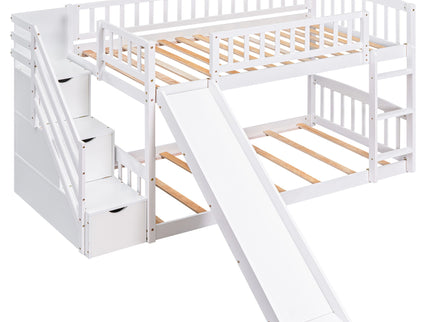Twin Over Twin Stairway Bunk Bed With Two Drawers And Slide