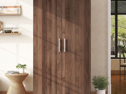 2 Door Wooden Wardrobe Armoire With 3 Storage Shelves - Brown