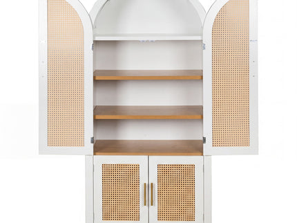 Tall Arched Cabinet With Rattan Doors & Adjustable Shelves