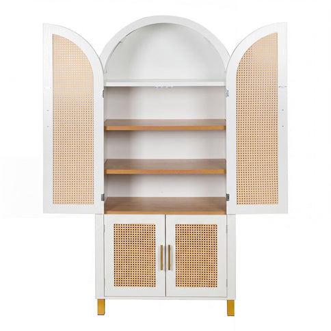 Tall Arched Cabinet With Rattan Doors & Adjustable Shelves