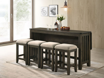 Drop Leaf Table & 4 Stools - Dark Brown