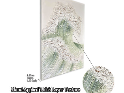 Ocean Wave Wall Art, Textured Canvas Painting With Accents (Set of 2) - Sage Green+Gold