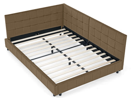 Upholstered Bed Frame With Tufted Backrest And Armrests