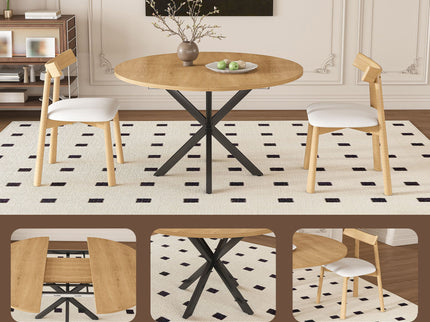 Modern Extendable Round Dining Table Set, Table With Chairs
