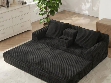 Soft Striped Convertible Sofa Bed, Dual Use Lounge Couch With Cup Holders And Pillows
