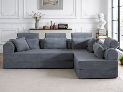 Modern L-Shape Modular Sectional Sofa, Compressed Design