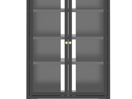 Media Storage Cabinet With Wheels, 4 Adjustable Glass Shelves & Door, Heavy-Duty - Black
