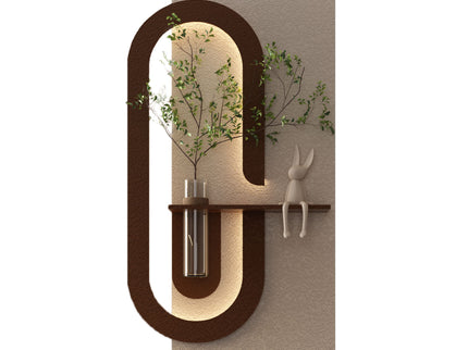 Adjustable LED Sandstone Wall Decor With Simulated Plants 3D Art Sculpture, Glass Vase & Rabbit Statue, Remote Control - Light Coffee