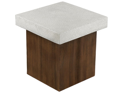 Mgo Square Side Table With Faux Stone Top And Wood Frame - Antique White / Natural Wood