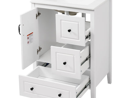 Freestanding Bathroom Vanity With Sink, Soft Closing Cabinet And Drawers - White
