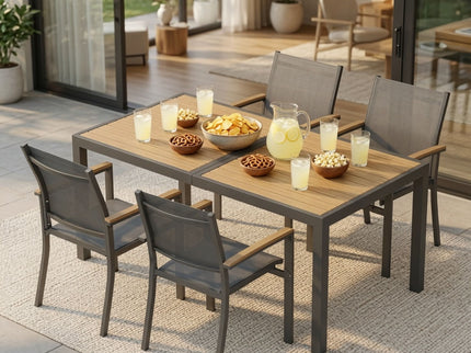 5 Piece Gray Aluminum Patio Dining Set With Textilene Chairs For Outdoor Use