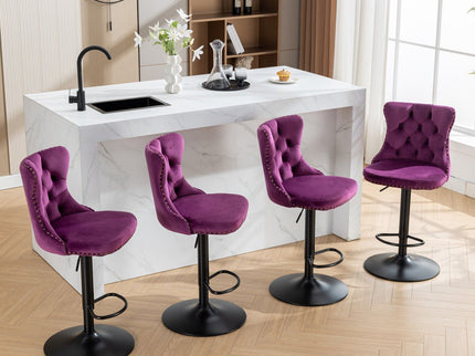 Swivel Barstools Adjusatble Seat Height, Modern Upholstered Bar Stools With Backs Comfortable Tufted For Home Pub And Kitchen Island (Set of 2)