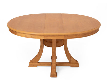 Extendable Round Dining Table, Adjustable Length, Construction With Space Saving Design - Natural Wood