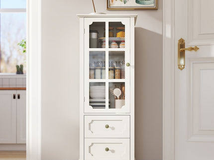 Minimalism Buffet Cabinet With Glass Doors And Double Drawer