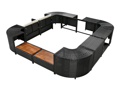 Spa Surround Spa Frame Quadrilateral Outdoor Rattan Sectional Sofa Set With Mini Sofa, Wooden Seats And Storage Spaces