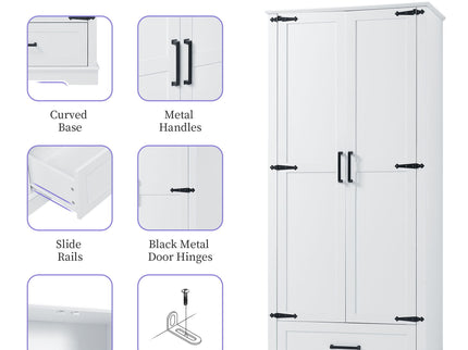 Tall Bathroom Storage Cabinet With 2 Doors And 2 Drawer, Adjustable Shelf - White